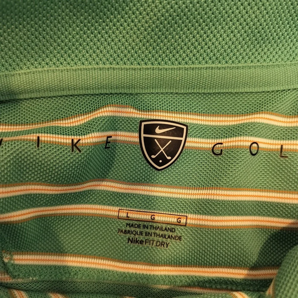 Nike Golf Polo Shirt Mens Large Striped Short Sleeve Performance Athletic Green